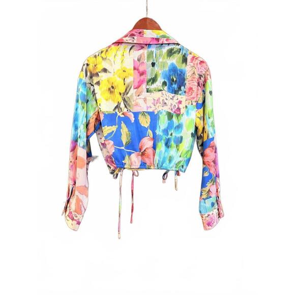 ZARA Shirt, Satin Multicolored Longsleeve Wrap shirt with Ties NWOT - Picture 9 of 12